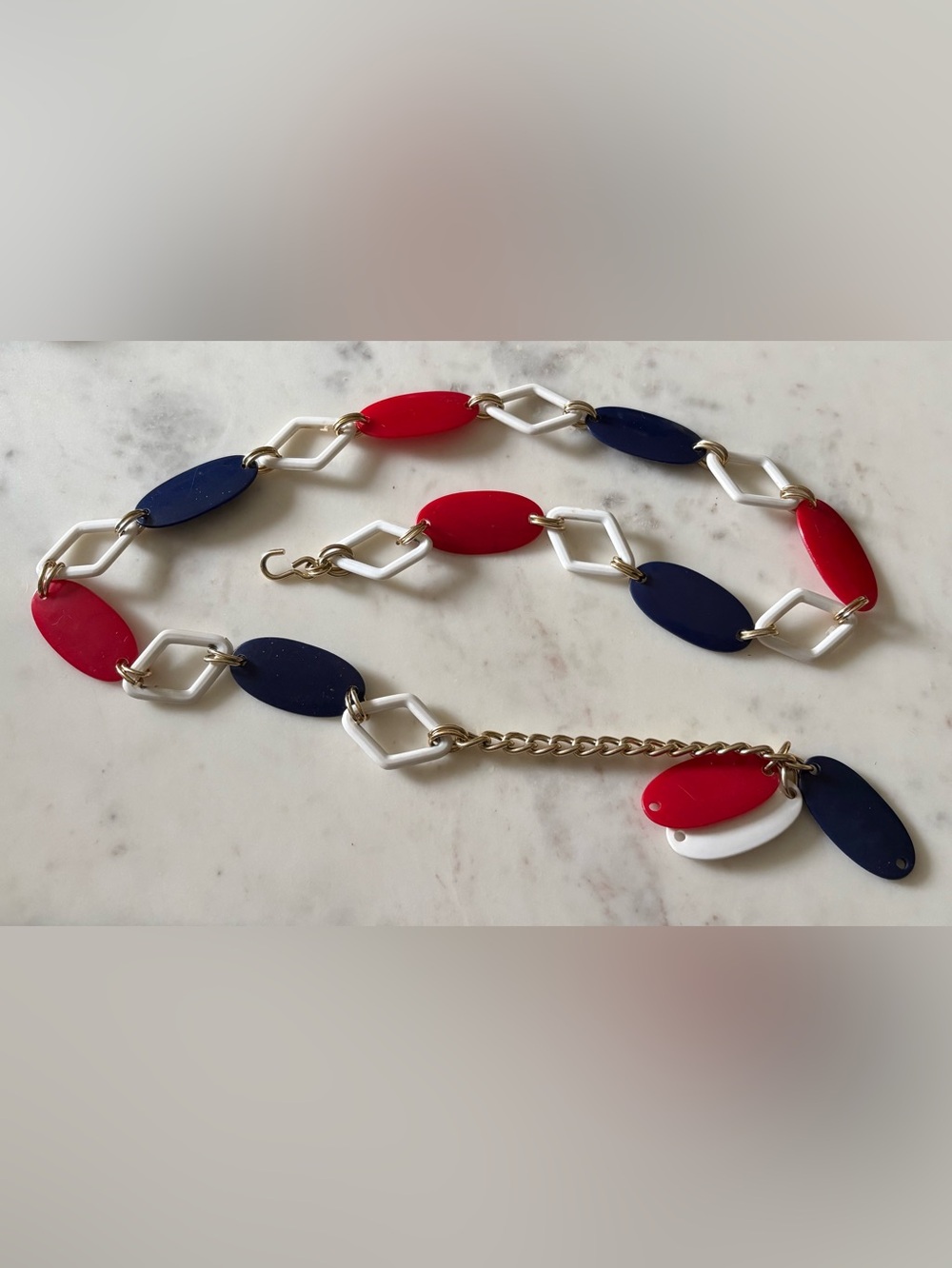 Vintage Red, White & Navy Linked Belt by Vintage